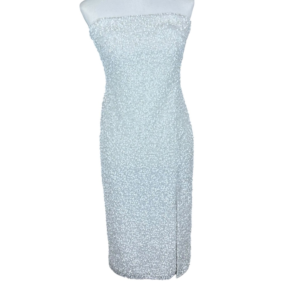 Liv Foster Strapless Sequin Midi Dress‎ NWT Women's 6 Ivory ML1E209251 Side Slit